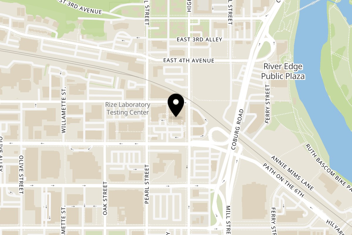 Map showing the location of Thai Spice on 296 E 5th Ave in Eugene